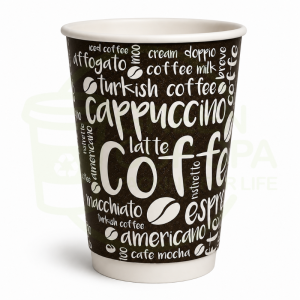 Vaso Polipapel Doble Capa Fondo Negro Letras Blanca 12 OZ