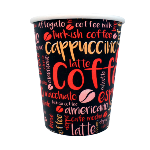 Vasos de polipapel genéricos impresos GreenCup en 6, 8, 12, 16 y 21 oz, reciclables, ecológicos y aptos para bebidas frías y calientes.