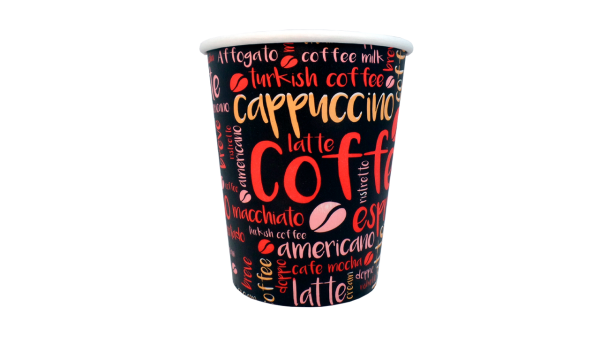 Vasos de polipapel genéricos impresos GreenCup en 6, 8, 12, 16 y 21 oz, reciclables, ecológicos y aptos para bebidas frías y calientes.