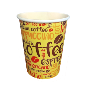 Vasos de polipapel genéricos impresos GreenCup en 6, 8, 12, 16 y 21 oz, reciclables, ecológicos y aptos para bebidas frías y calientes.