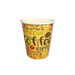 Vasos de polipapel genéricos impresos GreenCup en 6, 8, 12, 16 y 21 oz, reciclables, ecológicos y aptos para bebidas frías y calientes.