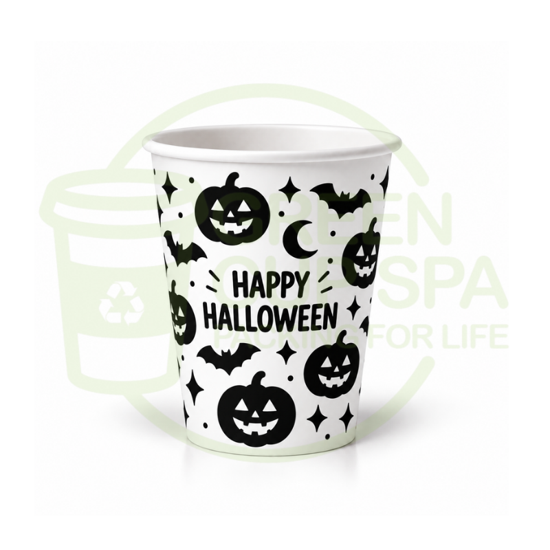 Vaso Halloween Blanco y Negro 8 oz de polipapel capa simple